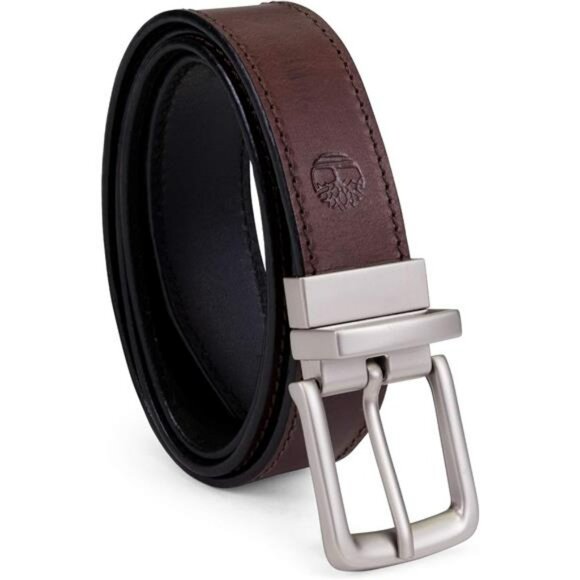 Mens Reversible Leather Belt Classic Dress Casual Silver Buckle Big Tall - Picture 1 of 7